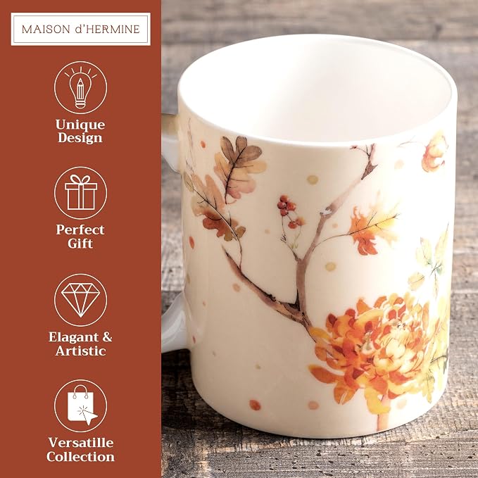 Maison d' Hermine Coffee Mug with Handles Tea Cups (12 Ounce, Pack of 1) | Fine Bone China Coffee Mugs for Hot Beverages Cappuccino Latte Home Spring Summer -Kelim - Prairie - Last Days of Summer - Image 2