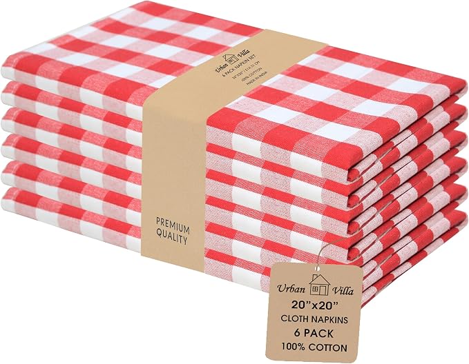 Urban Villa Cloth Napkins Cotton 20x20 (Set of 6) Red by CottonTrends
