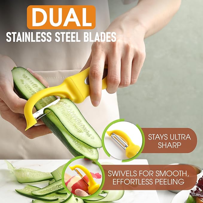 Spring Chef Swivel Potato Peeler for Kitchen with Soft Grip Handle, Yellow | Premium Vegetable Peeler w/ Sharp Stainless Steel Blades, Multifunctional Food Peeler for Apple, Carrot, Cucumber, Fruit - Image 2