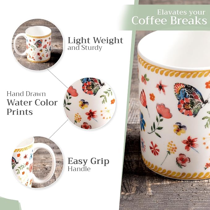 Maison d' Hermine Coffee Mug with Handles Tea Cups (12 Ounce, Pack of 1) | Fine Bone China Coffee Mugs for Hot Beverages Cappuccino Latte Home Spring Summer -Happy Florals - Sweety Summer Morning - Image 5