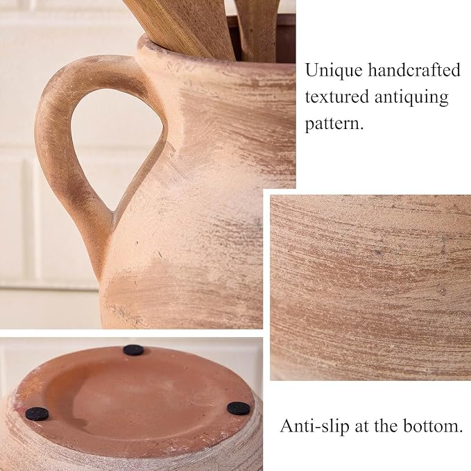 MIYUKI Rustic Kitchen Utensil Holder - 7.6 Inch Ceramic Utensil Crock for Countertop, Vintage Kitchen Counter Decor - Image 4