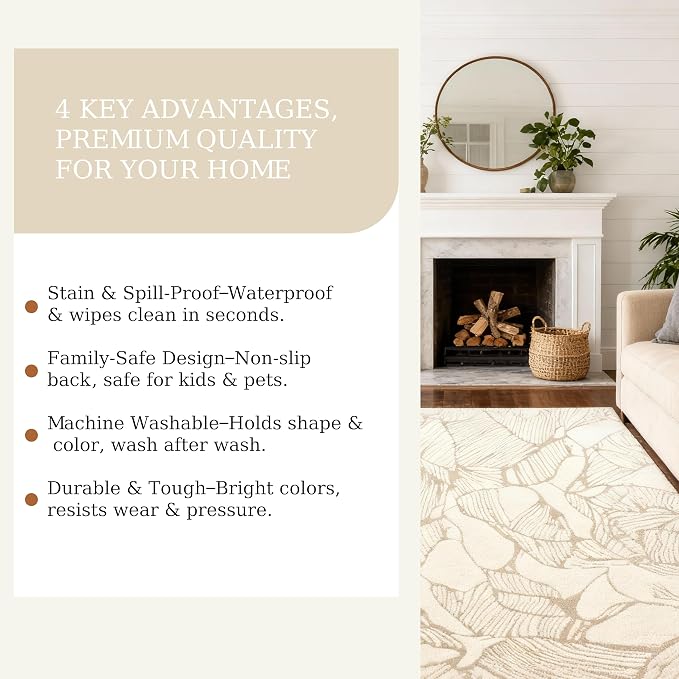 5x7 Area Rug, Machine Washable Living Room Rug - Non-Slip Low Pile Accent Rug for Bedroom, Pet Friendly, Modern Vintage Geometric Design - Image 8