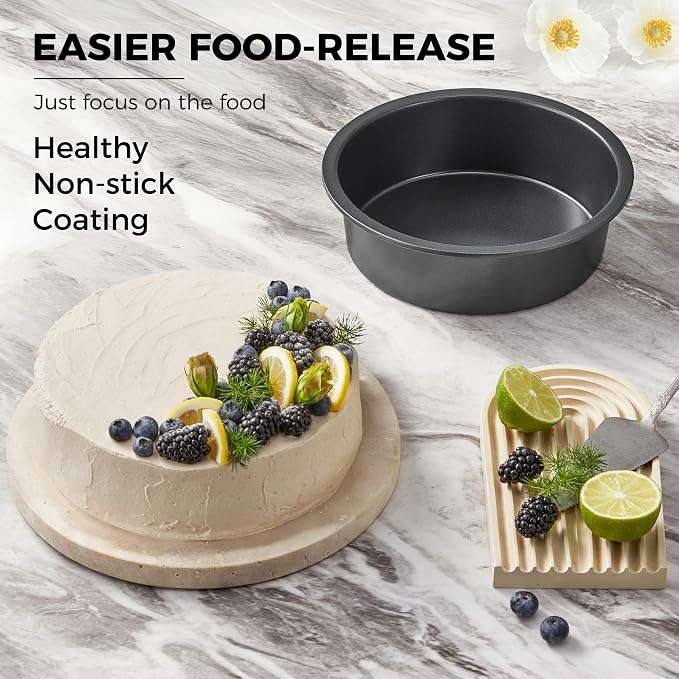 Round Cake Pan Set for Baking, 8 Inch, Nonstick Deeper Circle Cake Pans with Wider Grips, 2 Pieces Layer Cake Tin, Cheesecake Mold, Huty Duty, Dishwasher Safe - Grey - Image 3