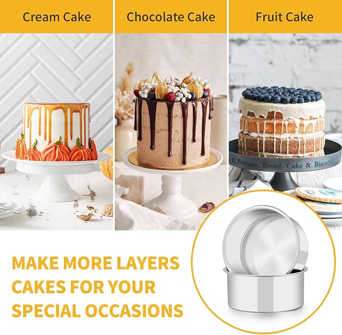 TeamFar 5 Inch Cake Pan Set of 3, Stainless Steel Small Layer Cake Pans Tin | Round Bakeware for Birthday Wedding Party, Non-Toxic & Healthy, Mirror Finish & Dishwasher Safe - Image 6