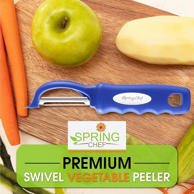 Spring Chef Swivel Potato Peeler for Kitchen w/Soft Grip Handle, Sapphire | Premium Vegetable Peeler w/ Sharp Stainless Steel Blades, Multifunctional Food Peeler for Apple, Carrot, Cucumber, Fruit - Image 7