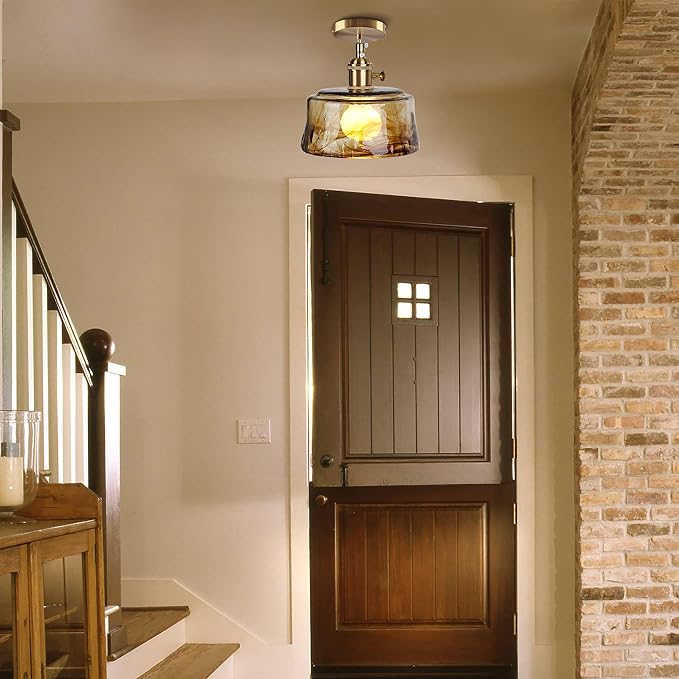 Sedelan Galss Pendant Light, Vintage Pendant Lights Kitchen Island Adjustable Tea Color-Amber Hanging Light Fixture for Living Room Dining Room Bedroom E26 - Image 5