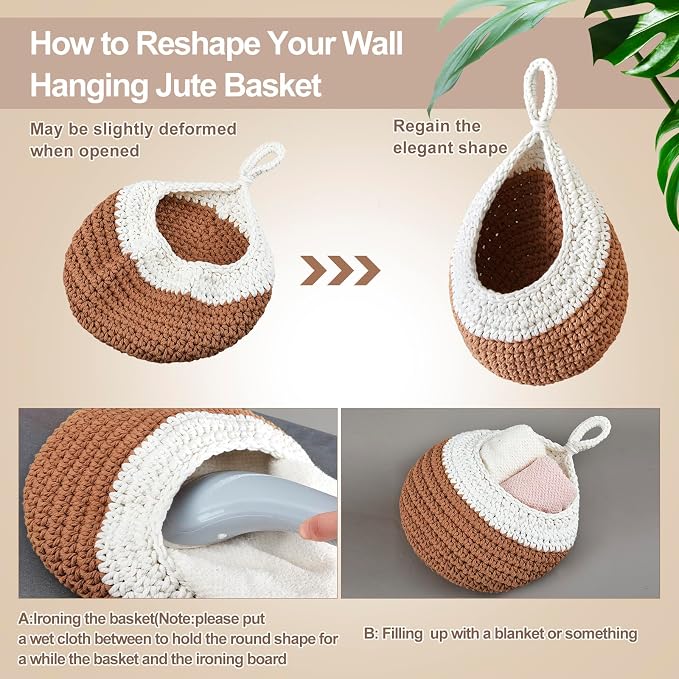 Honeydak Boho Decor Hanging Wall Baskets for Kitchen 3 Pack Teardrop Baskets with Hooks Storage Fruit Onion Vegetable Potato for Home 3 Sizes(White and Beige,Teardrop,Cotton Rope) - Image 4