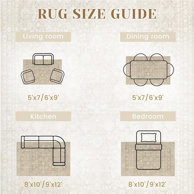 6x9 Area Rugs for Living Room: Washable Vintage Floral Rug Low Pile Non-Slip Boho Carpet for Nursery Bedroom Dining Room (Brown, 6'x9') - Image 7