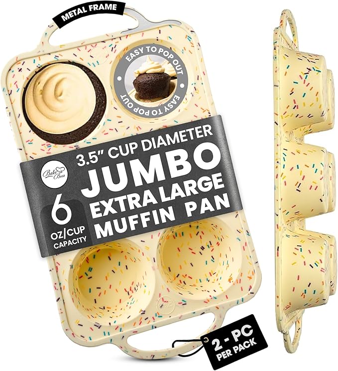 2 Pack Confetti Silicone Jumbo Muffin Pan 6 Cup–Non-Stick Cupcake Pans for Baking, Heavy-Duty Large Silicone Muffin Pans for Baking, BPA-Free, Easy-Release, Oven & Dishwasher Safe