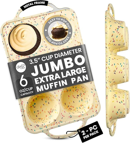 2 Pack Confetti Silicone Jumbo Muffin Pan 6 Cup–Non-Stick Cupcake Pans for Baking, Heavy-Duty Large Silicone Muffin Pans for Baking, BPA-Free, Easy-Release, Oven & Dishwasher Safe