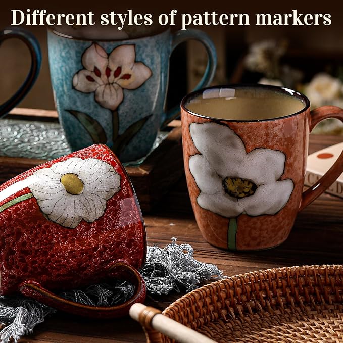 Maxdot 2 Pcs 12oz Ceramic Coffee Mugs Sets Glazing Process Cappuccino Mug Floral Ceramic Tea Cups Idea Gift Set for Women Porcelain Cup for Coffee, Cocoa, Tea, Latte (Retro) (Vintage) - Image 5