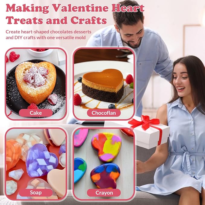 HKNMTT Heart Silicone Molds Valentine's Day for Baking Cake Chocolate Cocoa Bomb, Love Shaped Jello Chocoflan Oreo Moulds, 6 Cavity 2 Pack Soap Craft Oven Safe DIY Handmade Gift Pan - Image 2