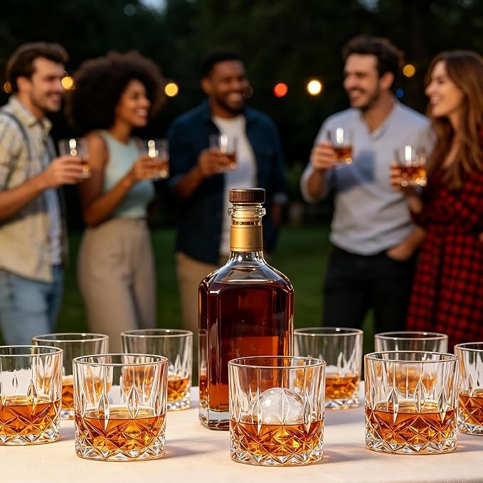 QUMMFA Whiskey Glasses, Set of 16 (8 Rocks Glasses 8 Whiskey Ice Ball Molds), 11 OZ Old Fashioned Glass for Bourbon Vodka Scotch, Crystal Cocktail Glasses in Gift Box, Gifts for Men - Image 7