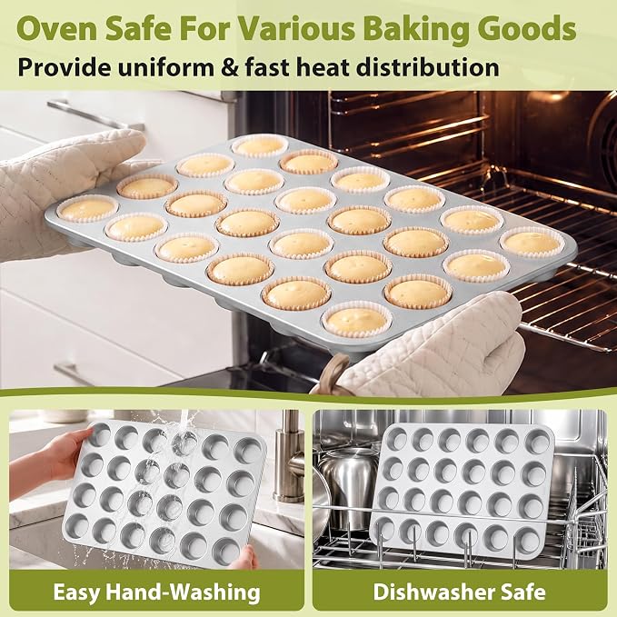TeamFar Mini Muffin Pan, Stainless Steel 24-Cup Muffin Tin for Baking- 2PCS | Small Cupcake Pan Tray for Egg Bites Mini Cakes Quiches, Brunches Parties Birthday Treats, Healthy & Sturdy, Dishwasher Safe - Image 4