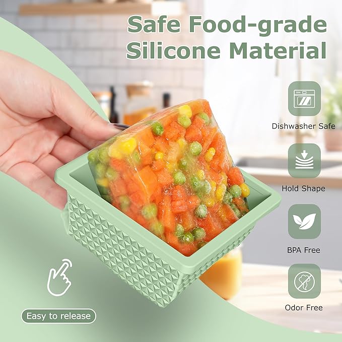 Silicone Freezer Tray with Lid-Stackable Soup Freezer Container Molds,2-Cup Ice Cube Trays for Perfect Portion Control,Food Storage & Meal Prep,Oven & Dishwasher Safe-4 Pack