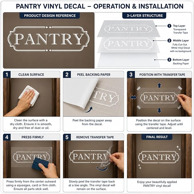 Pantry Door Label Vinyl Decal: 15 X 4.6 Inch White Transfer Design | 1 White Die-Cut Decal For Smooth Pantry Doors With Transfer Tape - Image 6