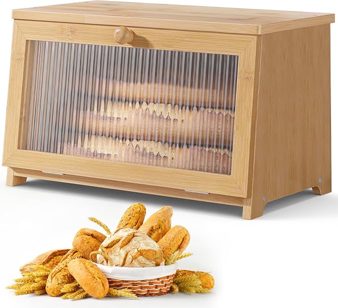 Kitsure Wooden Bread Box for Kitchen Countertop, 1-Tier, Bamboo | Large Capacity Kitchen Countertop Organizer, Stylish Bread Storage with Window, Multi-functional Container - Image 3