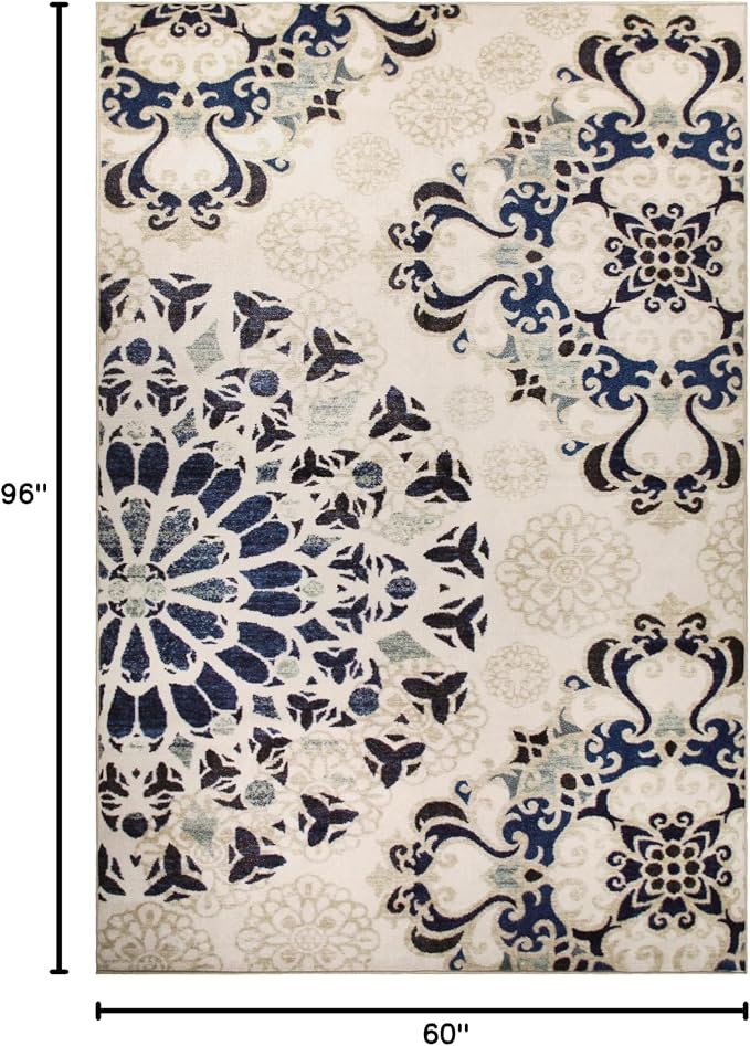 Superior Indoor Non-Slip Area Rug, Damask Medallion, Floor Decor, Bohemian Rug for Living Room, Bedroom, Office, Kitchen, Dining, Washable Rugs, Foam Back, Thalia Collection, 5' x 8', Cream - Image 3