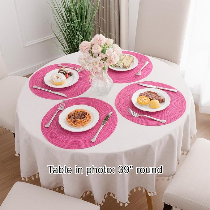 SHACOS Round Placemats Set of 8 Braided Cotton Polyester Table Placemat 15 inch Circle Place Mats for Kitchen Dining Table Holiday Party (Hot Pink, 8) - Image 8