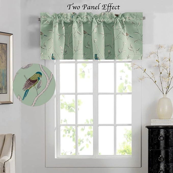 H.VERSAILTEX Blackout Curtain Valances for Kitchen Window/Living Room/Bathroom Privacy Added Rod Pocket Home Decoration Winow Valance, 52" W x 18" L, Birds in Sage - Image 3