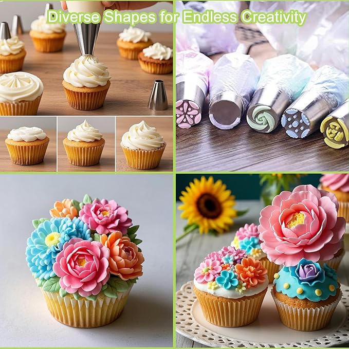 32-Piece Russian Piping Tips Set, Cake Decorating Kit with 17 Frosting Nozzles, Reusable Piping Bags, and Baking Supplies for Cupcakes, Cookies, Cakes - Idael for Bakers & Beginners