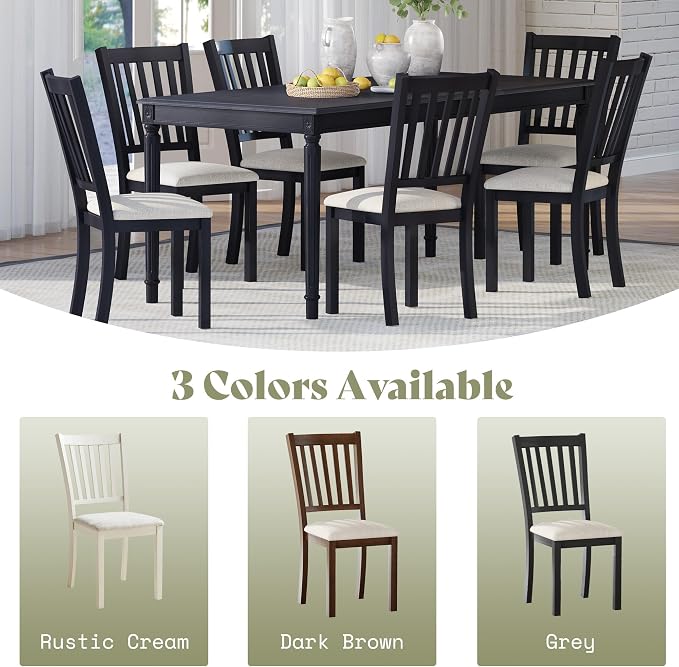 AMERLIFE Set of 8 Farmhouse Upholstered Dining Chairs with Wood Legs, Grey | Curved Backrests, Padded Upholstery, Solid Wood Legs, Kitchen Dining Chairs, Farmhouse Style - Image 8