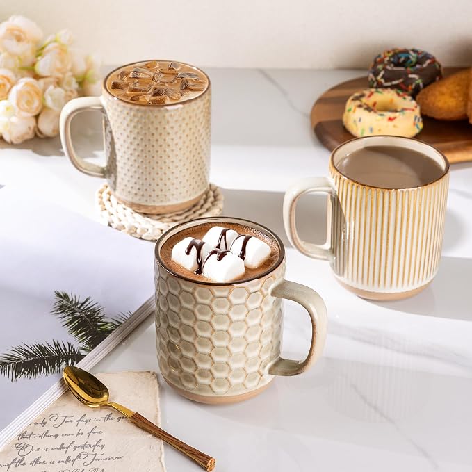 GBhome Large Coffee Mugs Set of 6, 16oz Handmade Stoneware Coffee Mugs Set with Large Handle for Cappuccino/Latte/Tea/Hot Cocoa, Dishwasher & Microwave Safe-Pale khaki - Image 4