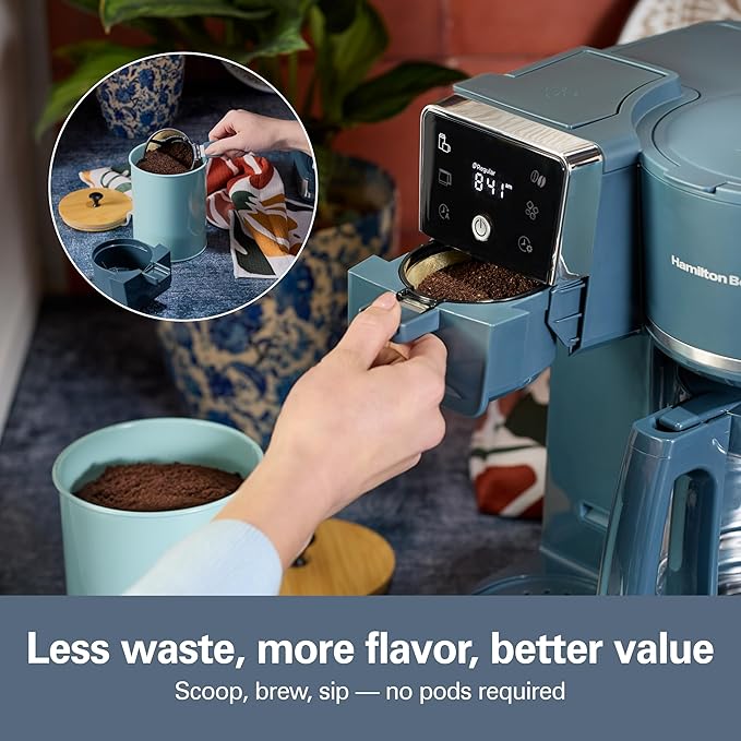 Hamilton Beach 2-Way Drip Coffee Maker & Single Serve Coffee Machine | Hot & Iced Coffee Maker| 12 Cup Glass Carafe| AquaFlow Showerhead | Auto Pause & Pour | Kitchen Makeover Blue |47502J - Image 6