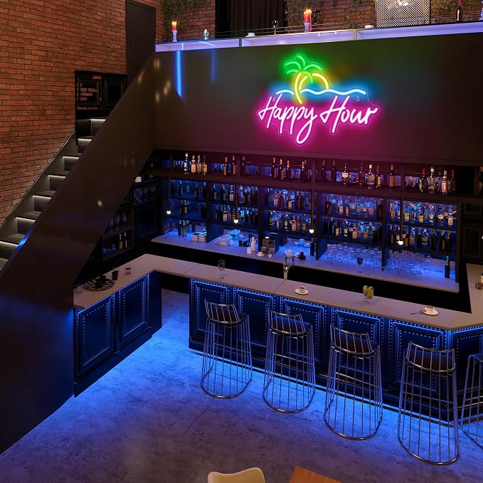 Kavaas Happy Hour Neon Sign 15.7" x 11.2", Palm Tree Neon Bar Signs for Home Bar Man Cave Club Pub Party - Best Gifts for Husband, Father, Birthday, Christmas - Image 6