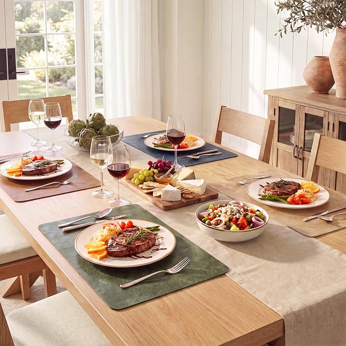 MOSAYT Vinyl Placemats Set of 4-12 X 17 Inch - Faux Leather 100% Waterproof Oil-Proof Wipeable PU Place Mats, Heat Resistant Reversible Table Mats for Kitchen, Dining, Outdoor, Multicolor - Image 3