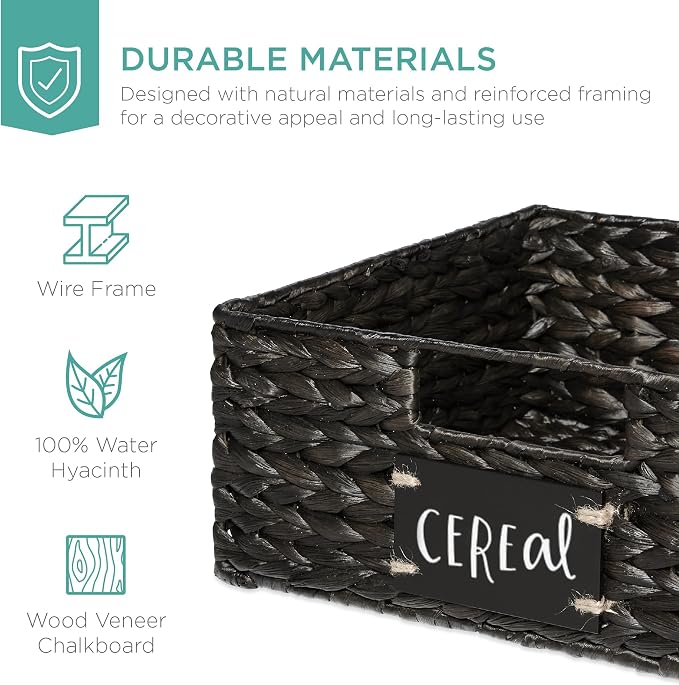 Best Choice Products Set of 4 13x12in Water Hyacinth Pantry Baskets, Woven Organizers w/Chalkboard Label, Chalk Marker - Black - Image 5