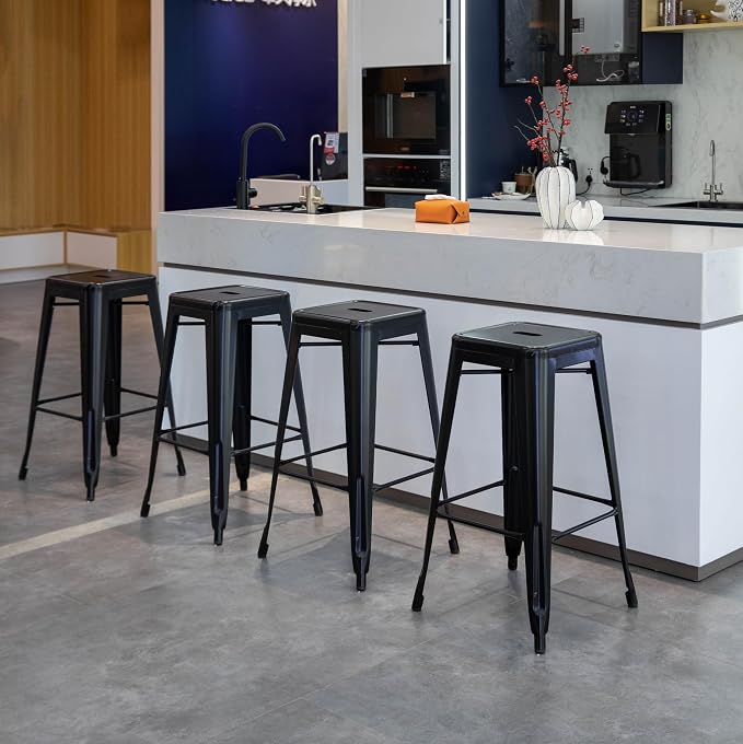 4-pcs 30-inch Backless Metal Bar Stool Stackable Heavy-Duty Counter-Height Chair for Home Bars Patios Kitchen Islands Cafes Restaurants Bistros and Dining Areas for Indoor & Outdoor, Black - Image 5