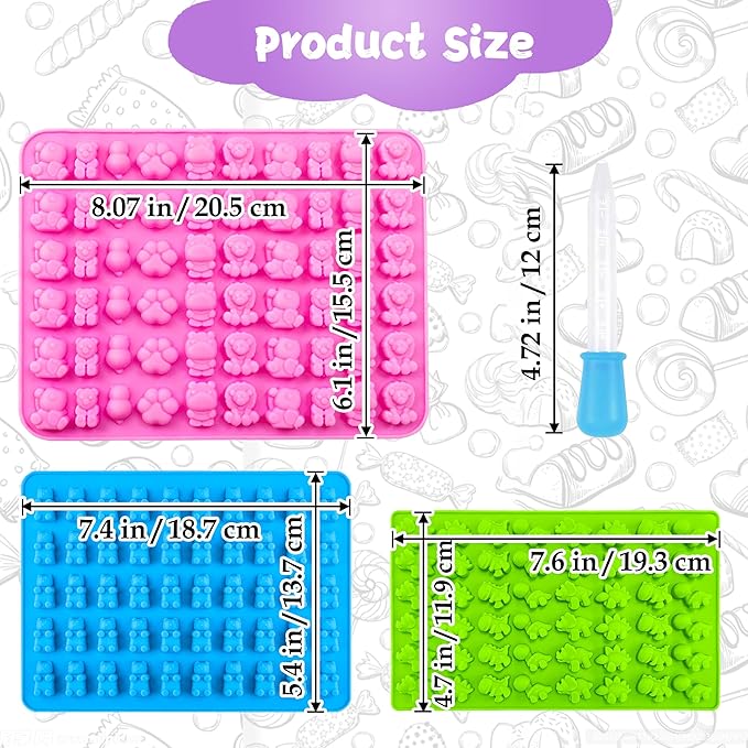Gummy Candy Molds - Silicone Gummy Bear/Dinosaur/Animal Snack Molds for Kids With Dropper-Non-stick and Bpa Free for Mini Candy Chocolate Gummies Baking
