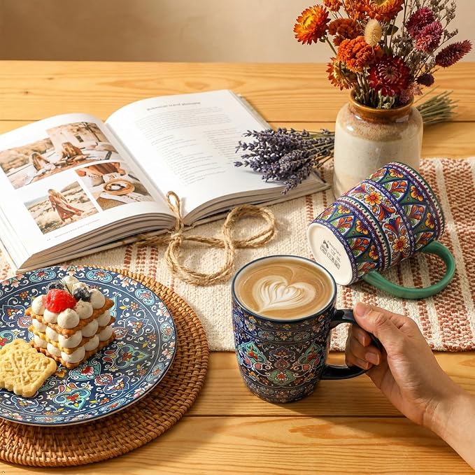 glowworm Ceramic Coffee Mugs Set of 6, 16 oz Mug with Handle, Bohemian | Milk,tea, Large Coffee Cups for Latte Cappuccino, Milk Colorful Cup for Mom Dishwasher & Microwave Safe - Image 7