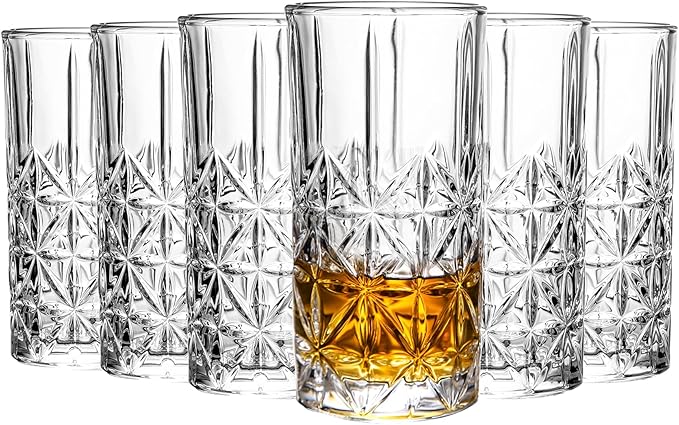 Highball Glasses - Water Glasses Set of 6-14 Ounce Collins Tall Beverage Cups Glassware for Drinks, Coctail, Water, Beer, Soda by binsakao