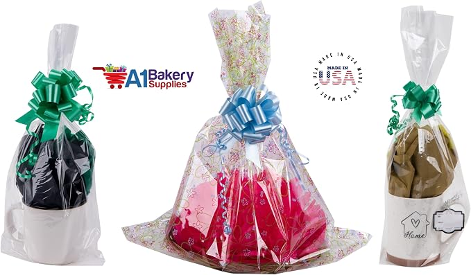 A1 Bakery Supplies BOPP Clear Cellophane Bags 10 Pack - 24x30 Inches Blooms Design | Perfect for Gift Baskets, Wine Bottles, Small Baskets, Mugs, and Gifts | Flat Gift Bags for Elegant Packaging - Image 3