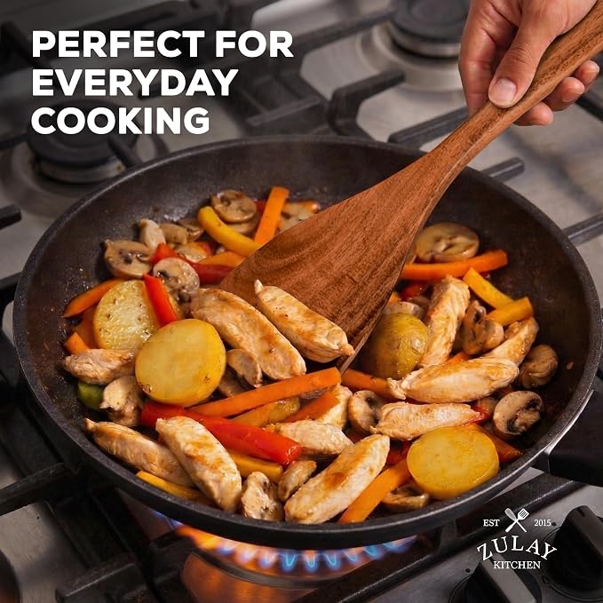 Zulay Kitchen 30-Piece Teak Wooden Utensils - Natural Teak Cooking Utensils with Premium Gift Box - Non-Stick Wooden Spoons - Kitchen Gift Set - Comfortable Grip - Image 6