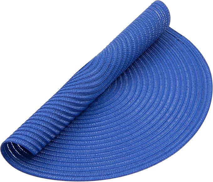 SHACOS Round Placemats Set of 6 Washable 15 inch Round Table Mats Cotton Polyester Woven Braided Place Mats for Dining Table (Blue, 6) - Image 4