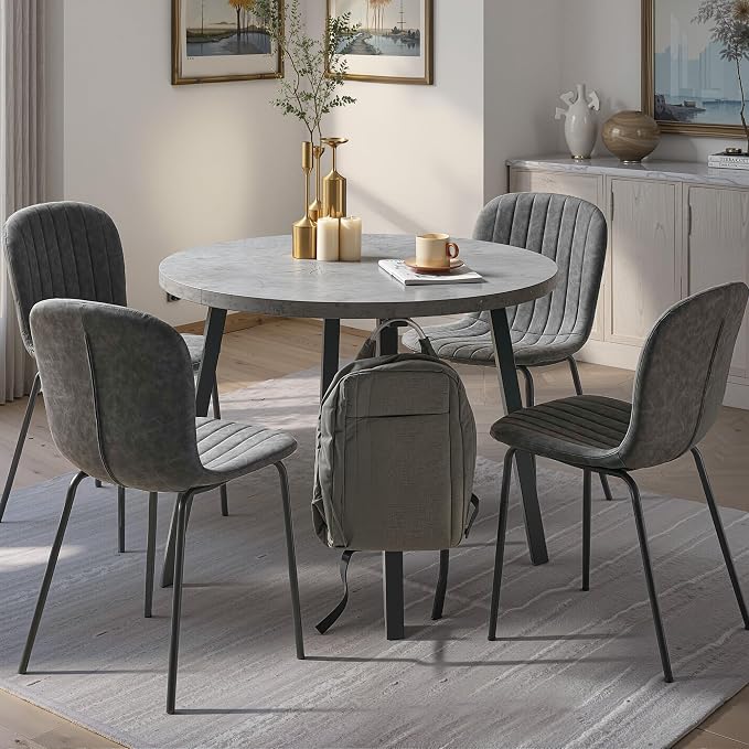 5-Pieces 37.4" Round Dining Table Set for 4,Mid Century Modern Small Coffee Table, Engineered Wood Table and Chairs Set of 4 for Kitchen, Dining Room, Office(1 Table+4 Grey PU Leather Chairs) - Image 4