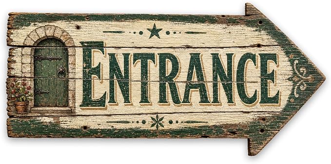 Entrance Right-Pointing Arrow Sign — Die-Cut Metal Directional Wall Decor | barnwood look, rustic, durable print, ready to hang by MRC+Wood+Products