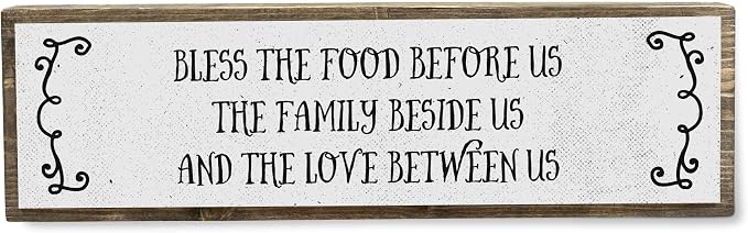 Kitchen Wood Signs (Medium - Wood And Metal, Bless The Food Before Us The Family Beside Us And The Love Between Us) by ANVEVO