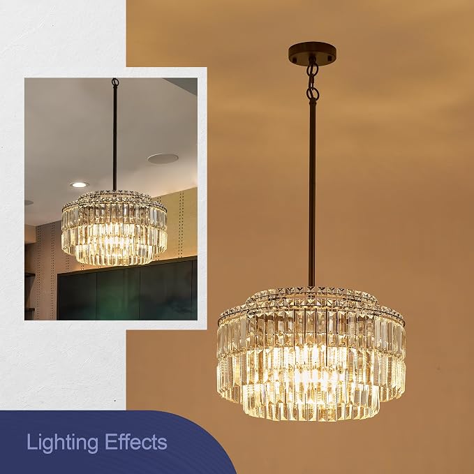 Modern 17.6“ Black Crystal Chandelier Ceiling Light Fixtures for Dining Room Luxury Glam 8-Light Crystal Chandeliers Lighting for Bedroom Entryway Hallway Living Room Kitchen Island Foyer - Image 7