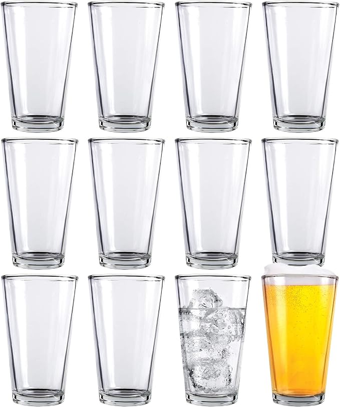 Kitchen Lux Pint Beer Glasses Set of 12 (16oz) Tall Clear Drinking Glasses | All Purpose Tumbler – Heavy Base for Ale, Cocktail, Water, Juice – Pub Style Design For Home Dining, Bars, and Parties - Image 6