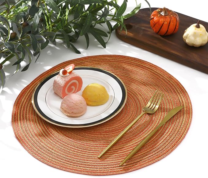 SHACOS Round Braided Placemats Set of 6 Fall Place Mats Washable Polyester 15 inch Round Table Mats for Dining Table Wedding Party Decor (Fall Color Mix, 6) - Image 9