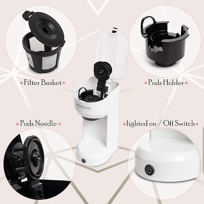 Mixpresso Single Serve Coffee Maker K Cup Coffee Maker for K Pods & Grounds | Compact 800W White Coffee Machine with 14 Oz Water Tank, Fast Brew & Auto Shut-Off, Small Design for Travel RV, Office& Dorm - Image 3