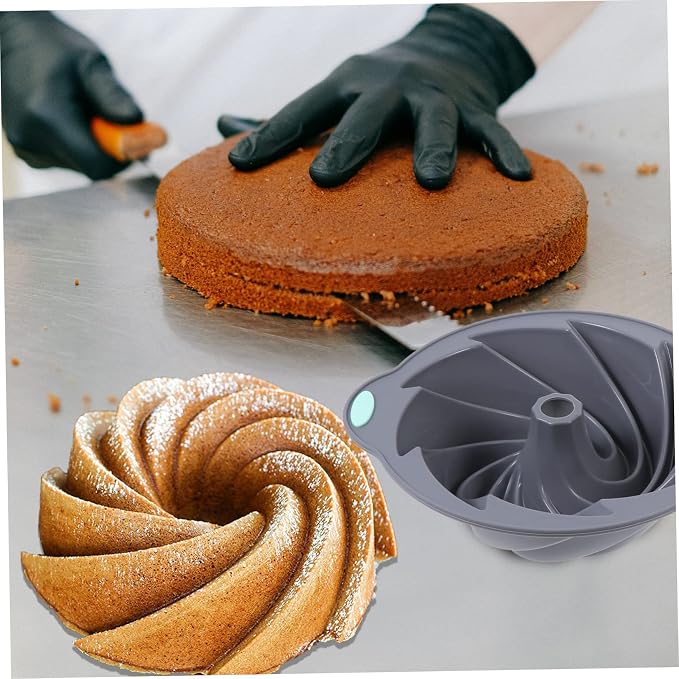 SHOWERORO 1pc Silicone Baking Mold for Chiffon Cake Steel Design Microwave Oven Safe Tool Light Grey - Image 4