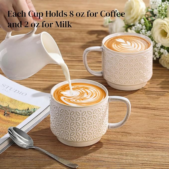 DOWAN 12oz Coffee Mugs Set of 4, Ceramic Coffee Mugs, Stackable Cappuccino Cups, Microwave Safe and Large Handle, Office and Home Use - Image 4