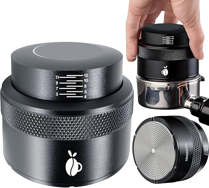 Espresso Tamper 53mm, Adjustable Depth Coffee Tamper with Calibrated Spring Loaded, 304 Stainless Steel Palm Tamper Tool, fits 53mm Portafilter Basket (Black)