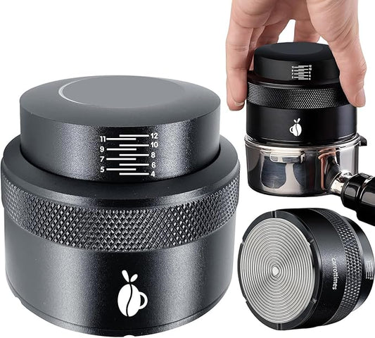 Espresso Tamper 53mm, Adjustable Depth Coffee Tamper with Calibrated Spring Loaded, 304 Stainless Steel Palm Tamper Tool, fits 53mm Portafilter Basket (Black)