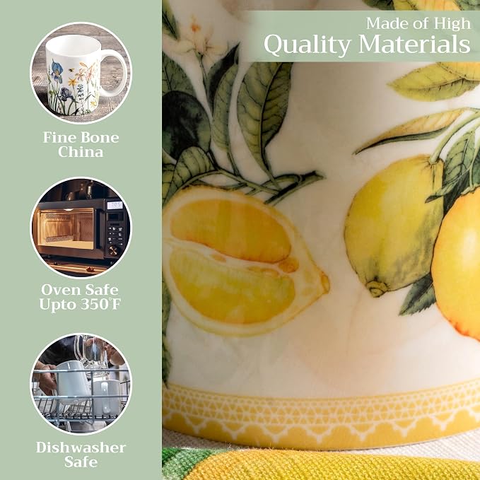 Maison d' Hermine Coffee Mug with Handles Tea Cups (15 Ounce, Pack of 1) | Fine Bone China Coffee Mugs for Hot Beverages Cappuccino Latte Home Restaurant Hotel Spring Summer -Limoncello - Verna - Image 3